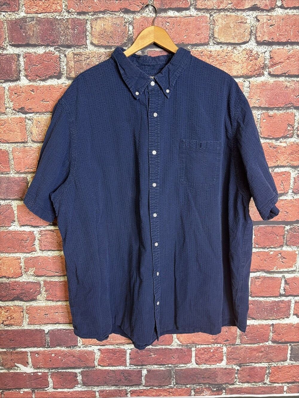 Lands' End 4XL Blue S/S Seersucker Button Down Shirt Mens